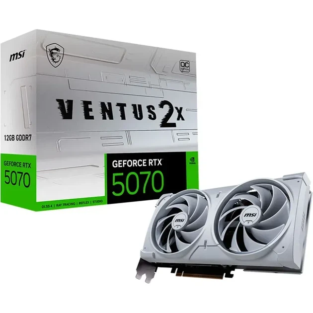 Видеокарта MSI GeForce RTX 5070 VENTUS 2X WHITE (RTX 5070 12G VENTUS 2X WHITE) - Фото 1 Видеокарта MSI GeForce RTX 5070 VENTUS 2X WHITE (RTX 5070 12G VENTUS 2X WHITE) - изображение 1