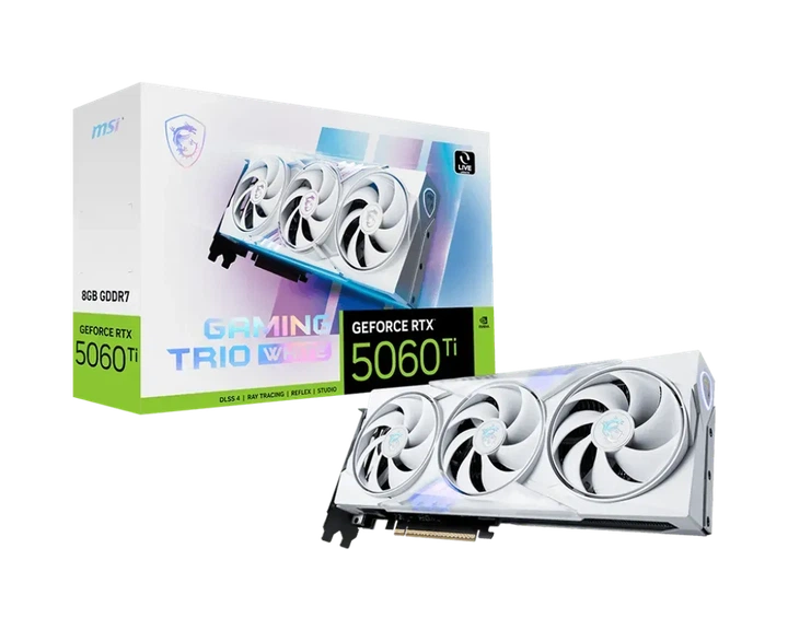 Видеокарта MSI GeForce RTX 5060 Ti GAMING TRIO WHITE (RTX 5060 Ti 8G GAMING TRIO WHITE) - Фото 1 Видеокарта MSI GeForce RTX 5060 Ti GAMING TRIO WHITE (RTX 5060 Ti 8G GAMING TRIO WHITE) - изображение 1