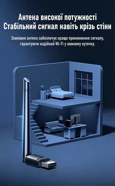 Wi-Fi адаптер UGREEN USB WIFI адаптер для ПК 2.4 ГГц 286 Мбит/с с внешней антенной 3 dBi Black (CM761) - изображение 6