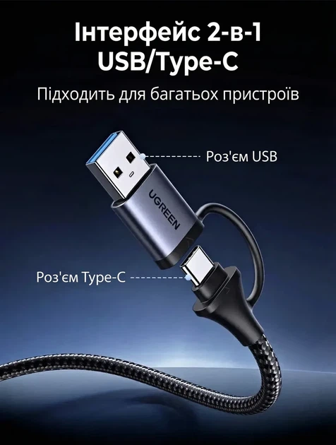 Кард-рідер SD Ugreen USB-C/USB-A UHS-II 312 МБ/с 0.5 м Grey (CM401) - зображення 6