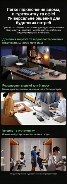 Коммутатор сетевой UGREEN 8-портовый Gigabit Ethernet Switch в алюминиевом корпусе Black (CM632) - изображение 7