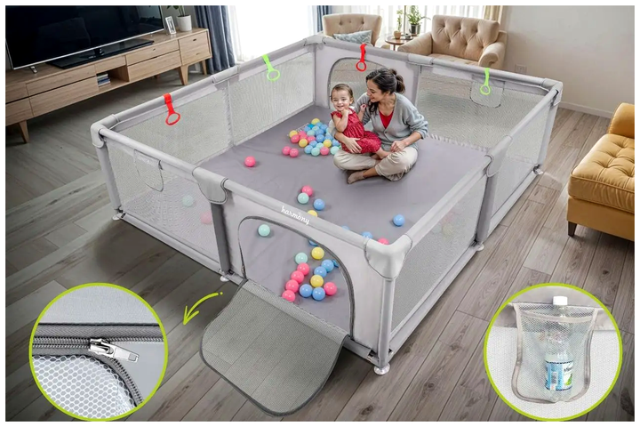 Детский манеж XXL 180x200 см с ручками и 50 шариками для игр Harmony LS-3242 - изображение 6