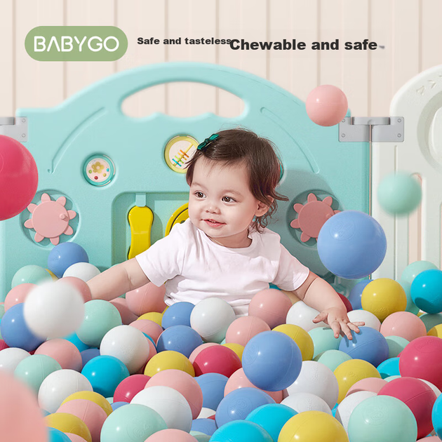BG-BABYGO Разноцветные морские мячи, детские прыгающие мячи, эластичные игрушечные мячи для дома, утолщенные, безопасные, без запаха, 100 штук, макаронные цвета - изображение 4