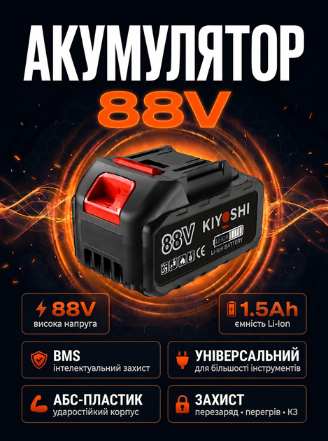 Аккумуляторная батарея универсальная 88V Li-Ion 1.5Ah 2829 для портативного инструмента Black - Фото 1 Аккумуляторная батарея универсальная 88V Li-Ion 1.5Ah 2829 для портативного инструмента Black - изображение 1