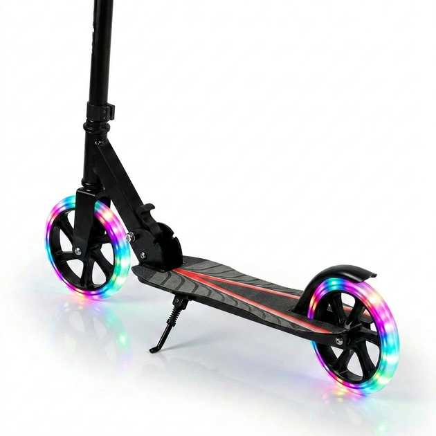 Самокат двухколесный складной с светящимися колесами 200мм Scooter Stripe 2017 Black-Red - изображение 5