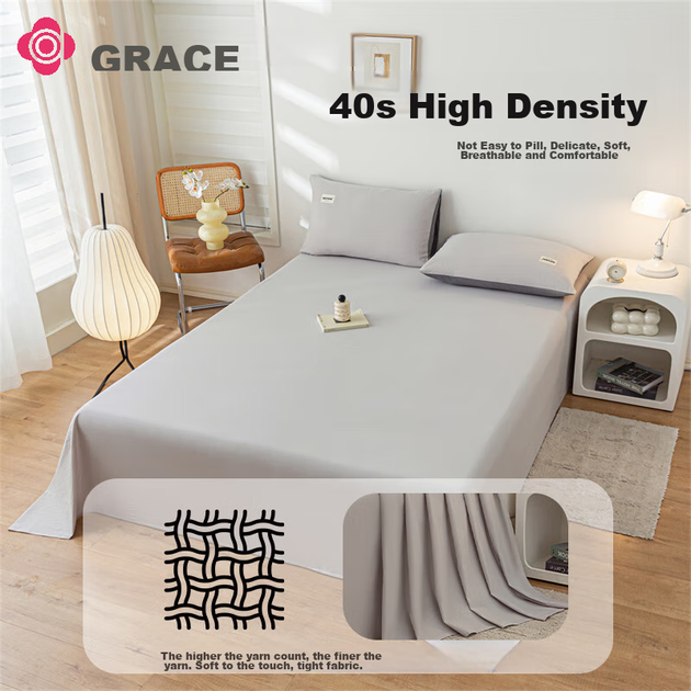 Простыня Grace из хлопка 200x230 см, светло-серая - изображение 4