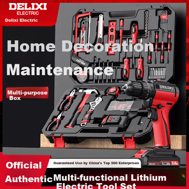 Многофункциональная литиевая аккумуляторная дрель DELIXI ELECTRIC, бытовой ящик для инструментов, набор для ремонта и обслуживания металлоконструкций и электроинструментов, специальный ремонтный комплект для деревообработки DLX-FDR1204 - Фото 5 Многофункциональная литиевая аккумуляторная дрель DELIXI ELECTRIC, бытовой ящик для инструментов, набор для ремонта и обслуживания металлоконструкций и электроинструментов, специальный ремонтный комплект для деревообработки DLX-FDR1204 - изображение 5