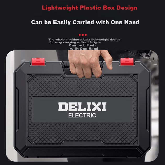 Многофункциональная литиевая аккумуляторная дрель DELIXI ELECTRIC, бытовой ящик для инструментов, набор для ремонта и обслуживания металлоконструкций и электроинструментов, специальный ремонтный комплект для деревообработки DLX-FDR1204 - Фото 7 Многофункциональная литиевая аккумуляторная дрель DELIXI ELECTRIC, бытовой ящик для инструментов, набор для ремонта и обслуживания металлоконструкций и электроинструментов, специальный ремонтный комплект для деревообработки DLX-FDR1204 - изображение 7