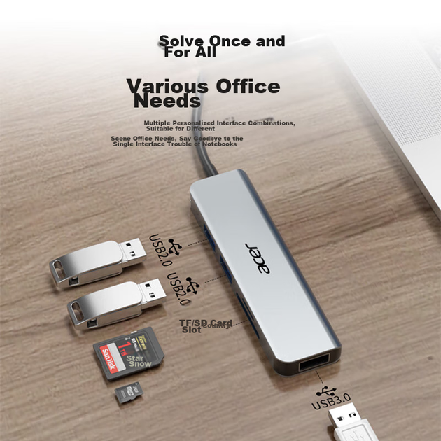 Хаб Acer Type-C USB 3.0 SD/TF картрідер 5-в-1 - зображення 4