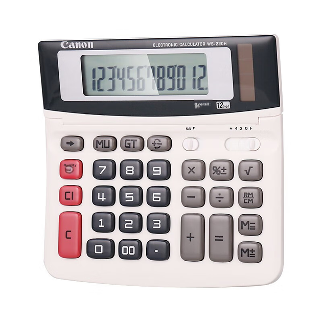 Калькулятор Canon WS-220H 12-разрядный, двойное питание, белый - изображение 4