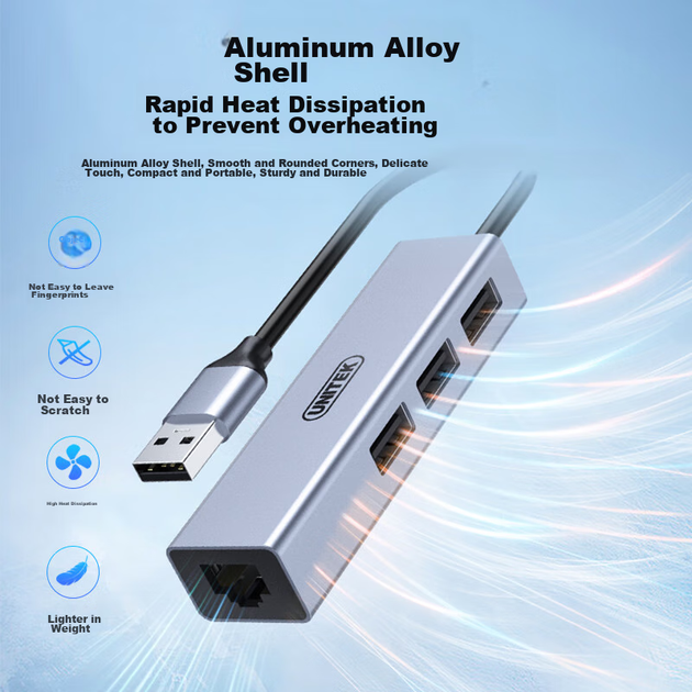 Хаб UNITEK H205A USB-Ethernet 100 Мбіт/с, 3 порти - Фото 10 Хаб UNITEK H205A USB-Ethernet 100 Мбіт/с, 3 порти - зображення 10