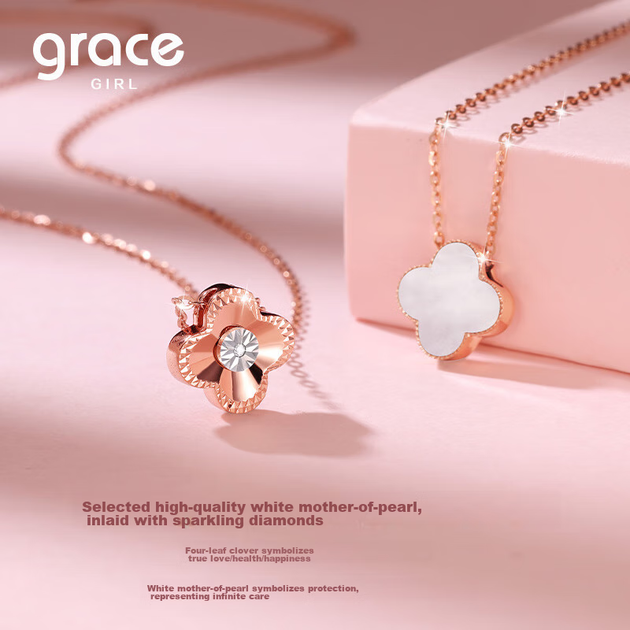 Кольє Grace Girl з двосторонньою чотирилистою конюшиною, ланцюжок на ключицю - зображення 6