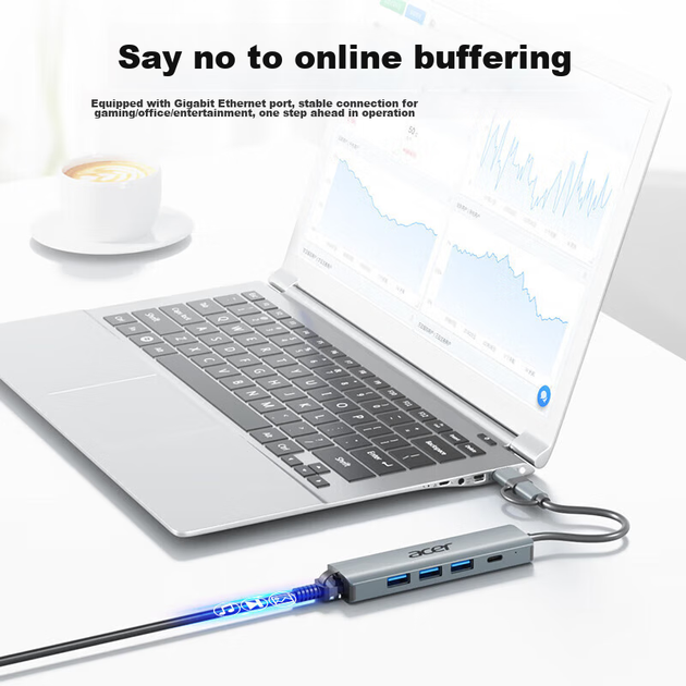 Концентратор USB Acer Type-C, гігабітний Ethernet, для MacBook - зображення 6
