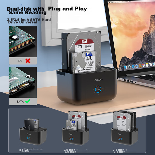 Корпус для жесткого диска GODO 2.5/3.5" USB 3.0 два отсека - изображение 4