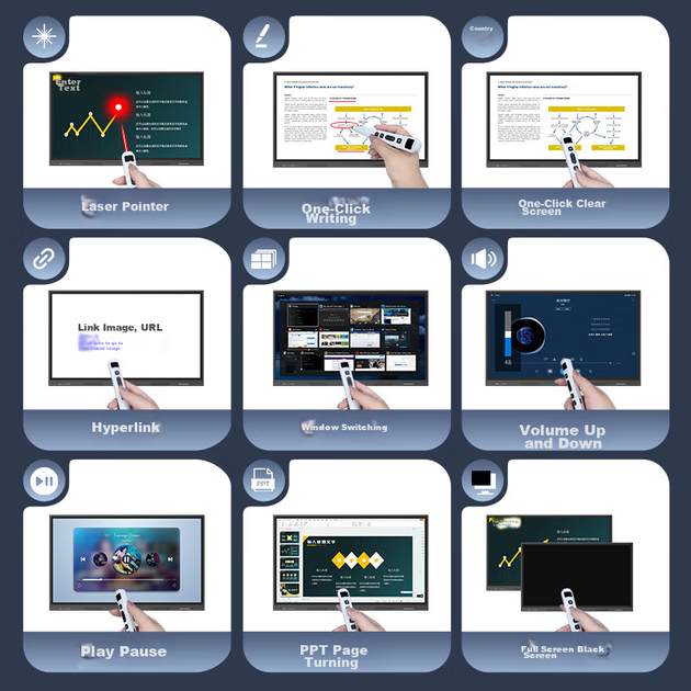 Ручка Whist F63 белого цвета для перелистывания страниц презентаций PPT, специальная сенсорная ручка для учителя, таймер, пульт дистанционного управления, подходит для интерактивной доски Seewo, регулируемая яркость, лазерная указка с красным светом. - зображення 5
