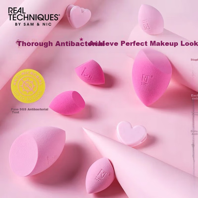Спонж для макияжа Real Techniques Beauty Blender, спонж для тональной основы Cushion Foundation Sponge, упругий спонж для макияжа в форме сердца, пуховка для пудры Powder Puff. - изображение 4