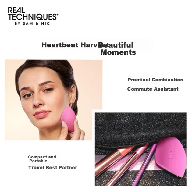 Спонж для макияжа Real Techniques Beauty Blender, спонж для тональной основы Cushion Foundation Sponge, упругий спонж для макияжа в форме сердца, пуховка для пудры Powder Puff. - изображение 5