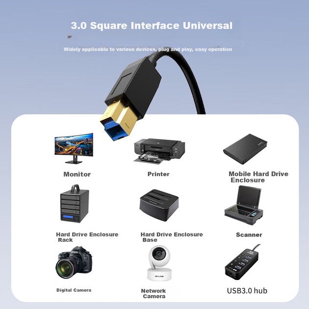 Кабель CABLE CREATION USB3.2GEN2 Type-C — USB-B с квадратным портом, высокоскоростная передача данных 10 Гбит/с, подходит для компьютеров, ноутбуков, корпусов жестких дисков, принтеров, соединительный кабель USB 3.0, 2 метра. - изображение 7