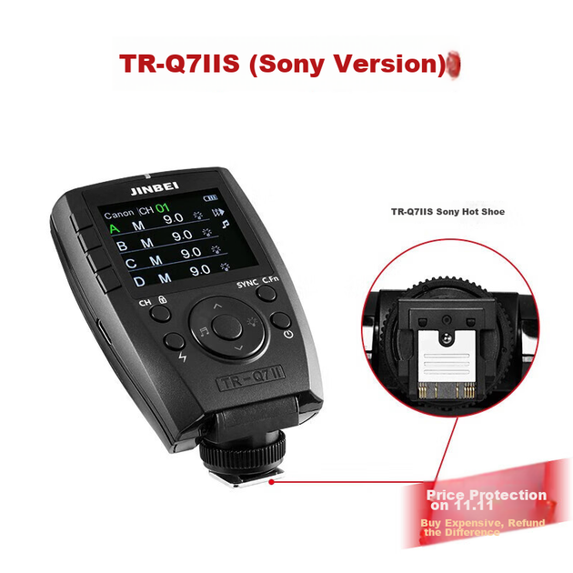 Универсальный композитный TTL-синхронизатор для вспышки JINBEI TR-Q7II (версия для Sony), предназначенный для использования на горячем башмаке фотокамеры. - изображение 4
