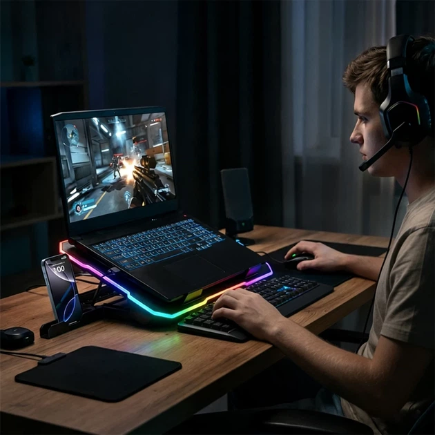 Подставка Wozinsky WDCX-A26 NitroCool RGB охлаждающая геймерская под ноутбук Black (5907769387722) - изображение 10