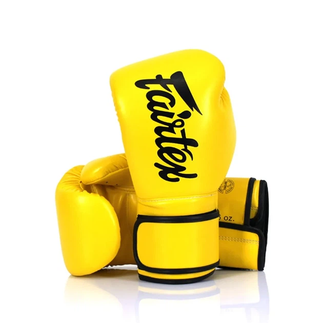 Боксерские перчатки Fairtex, искусственная кожа, 14 унций, желтые. - изображение 8