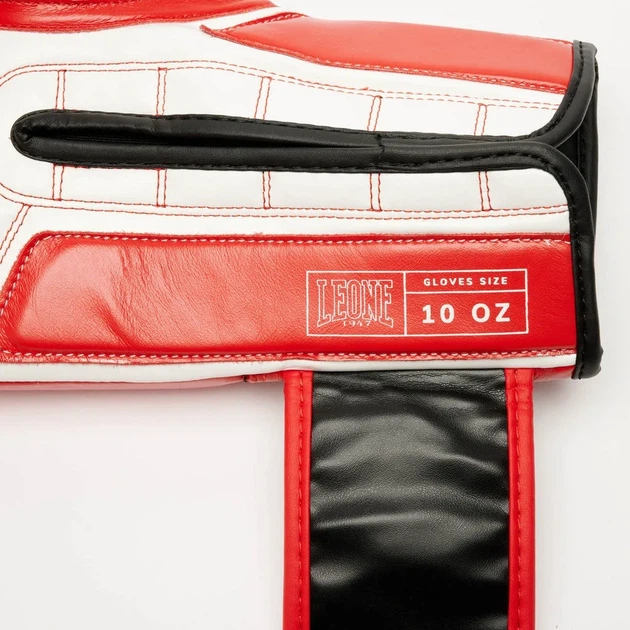 Боксерські рукавиці Leone натуральна шкіра 14 oz червоні з бинтами 4 м - зображення 9