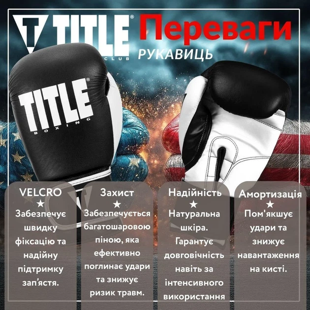 Боксерские перчатки TITLE натуральная кожа 12 унций черные. - изображение 3