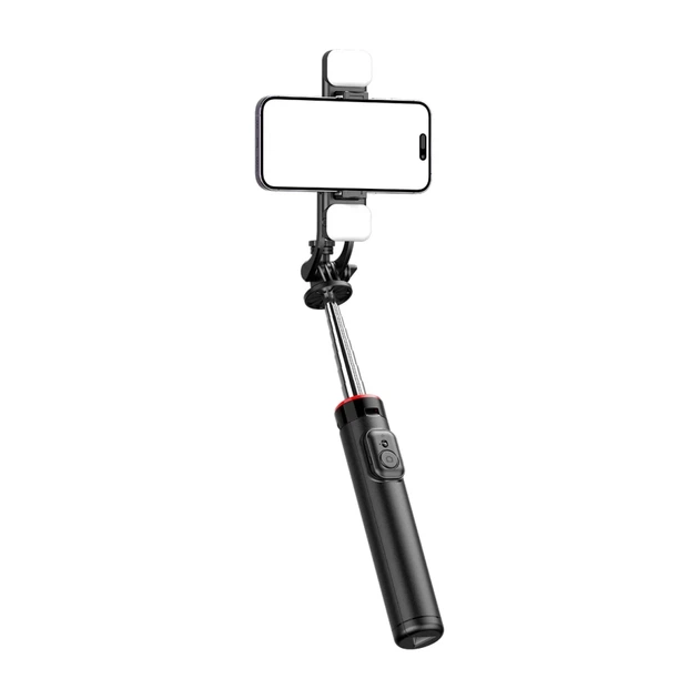 Штатив Hurtel WC13YDS телескопический 1.3м с двойной лампой и держателем для телефона Черный (5907769360619) - изображение 2