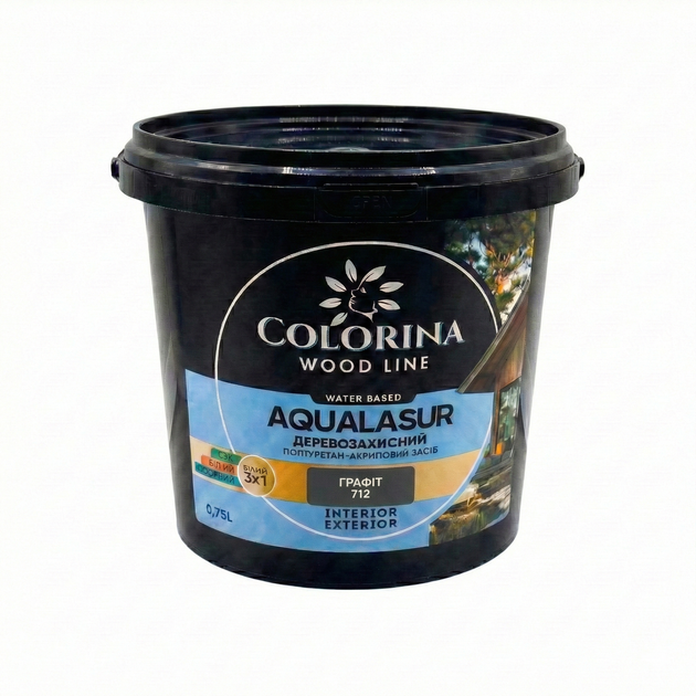 Лазурь деревозащитная с УФ-фильтром Colorina AQUALASUR (0.75 л) графит - Фото 1 Лазурь деревозащитная с УФ-фильтром Colorina AQUALASUR (0.75 л) графит - изображение 1