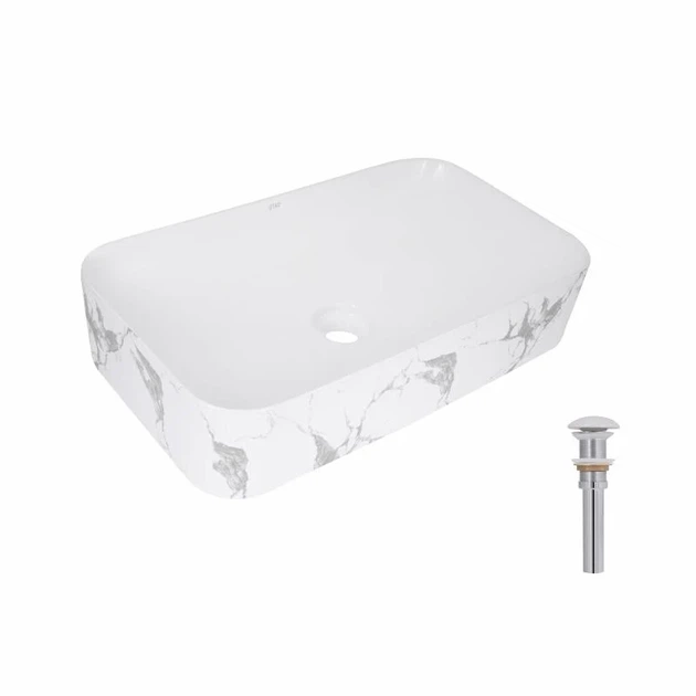 Раковина накладная Qtap Tern 610x350x135 мм Marble черная прямоугольная с донным клапаном - Фото 1 Раковина накладная Qtap Tern 610x350x135 мм Marble черная прямоугольная с донным клапаном - изображение 1