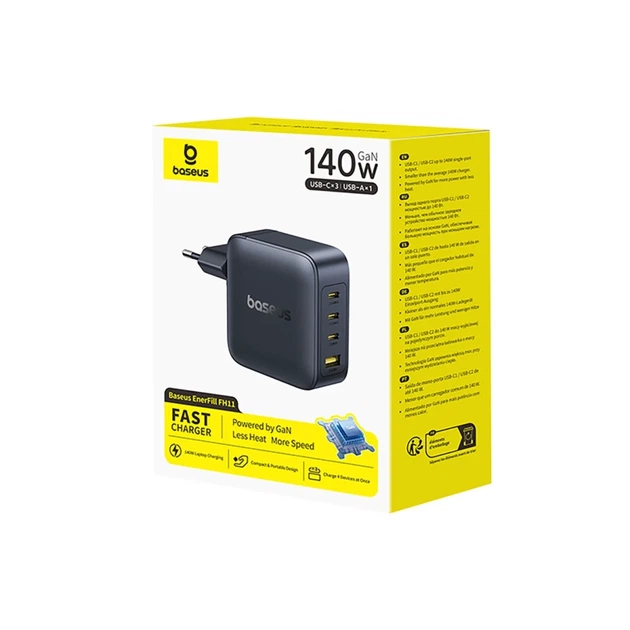 Сетевое зарядное устройство Baseus EnerFill FH11 GaN 140W 3xUSB-A + 1xUSB-C черное (6932172698812) - изображение 7