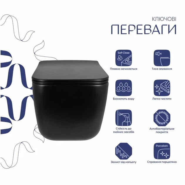 Унитаз подвесной Qtap Gemini Ultra Quiet 485x340x350 мм Дюропласт Матовый черный - изображение 3