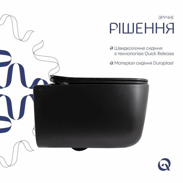 Унитаз подвесной Qtap Gemini Ultra Quiet 485x340x350 мм Дюропласт Матовый черный - изображение 4
