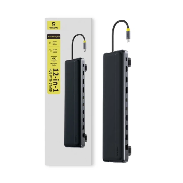 Док-станция Baseus EliteJoy EH3 hub 12в1 USB-C - 2xHDMI 4K@60Hz DisplayPort 4K@60Hz 2xUSB-C 10Gb/s 2xUSB-A 5Gb/s USB-A 480Mb/s SD/microSD 3.0 RJ45 (69 - Фото 4 Док-станция Baseus EliteJoy EH3 hub 12в1 USB-C - 2xHDMI 4K@60Hz DisplayPort 4K@60Hz 2xUSB-C 10Gb/s 2xUSB-A 5Gb/s USB-A 480Mb/s SD/microSD 3.0 RJ45 (69 - изображение 4