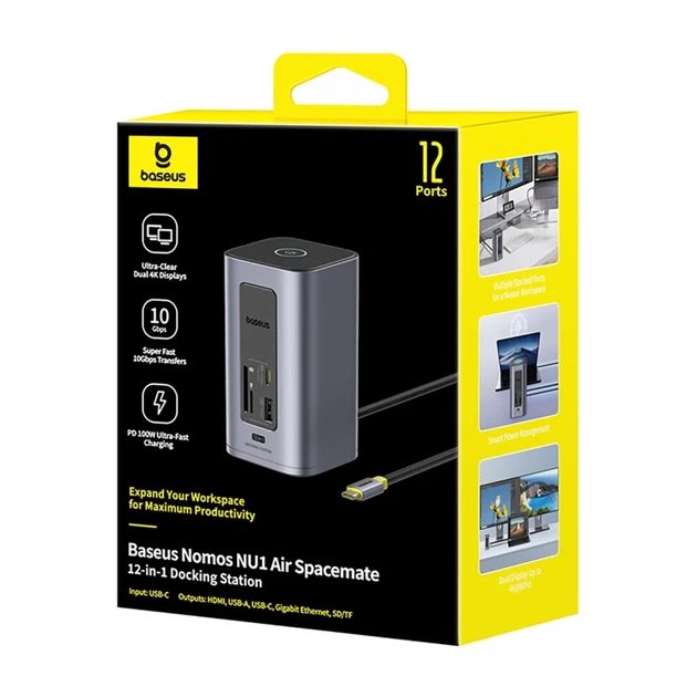 Док-станция Baseus NU1 Air Spacemate hub 12в1 USB-C - 2xHDMI 4K@60Hz 2xUSB-C 10Gb/s 2xUSB-A 5Gb/s 2xUSB-A (480Mb/s) RJ45 SD/microSD 3.0 USB-C (PD) (69 - Фото 7 Док-станция Baseus NU1 Air Spacemate hub 12в1 USB-C - 2xHDMI 4K@60Hz 2xUSB-C 10Gb/s 2xUSB-A 5Gb/s 2xUSB-A (480Mb/s) RJ45 SD/microSD 3.0 USB-C (PD) (69 - изображение 7