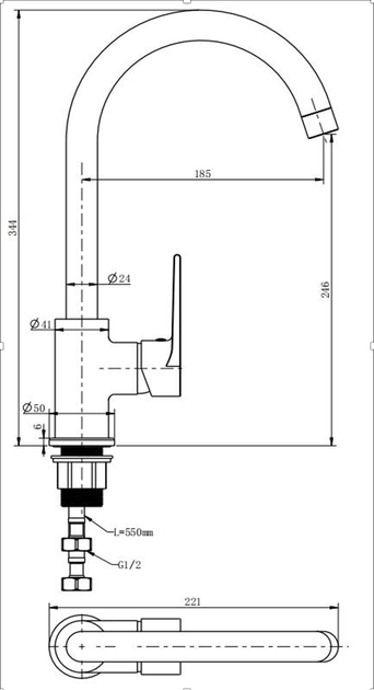 Смеситель для кухни Aquan Ortho 1422010 с поворотным изливом, цвет хром - изображение 2