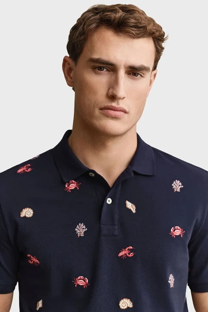 Чоловіче темно-синє поло EMBROIDERED Gant M 2014100 - изображение 4