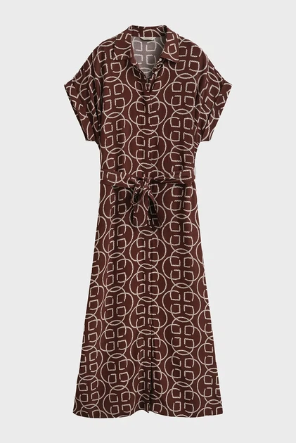 Жіноча коричнева сукня з візерунком MONOGRAM Gant 38 4503516 - Фото 6 Жіноча коричнева сукня з візерунком MONOGRAM Gant 38 4503516 - изображение 6