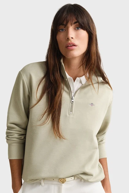 Жіноча бежева спортивна кофта SHIELD HALF-ZIP Gant L 4200561 - Фото 4 Жіноча бежева спортивна кофта SHIELD HALF-ZIP Gant L 4200561 - изображение 4