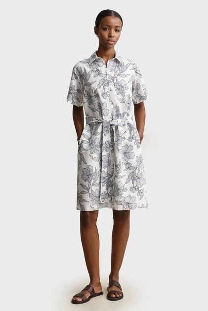 Жіноча біла лляна сукня з візерунком FLORAL Gant 36 4503511 - изображение 2