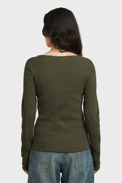 Жіночий темно-зелений лонгслів henley G-Star XS D28743,E487 - Фото 3 Жіночий темно-зелений лонгслів henley G-Star XS D28743,E487 - зображення 3