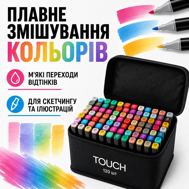 Маркеры спиртовые с двойным наконечником для рисования 36 штук Маркеры двусторонние набор / Набор маркеров для рисования Touch - изображение 3