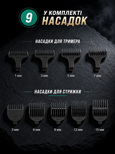 Профессиональный набор для стрижки волос 6 в 1 VGR V-106 — триммер для бороды и усов с насадками - изображение 5