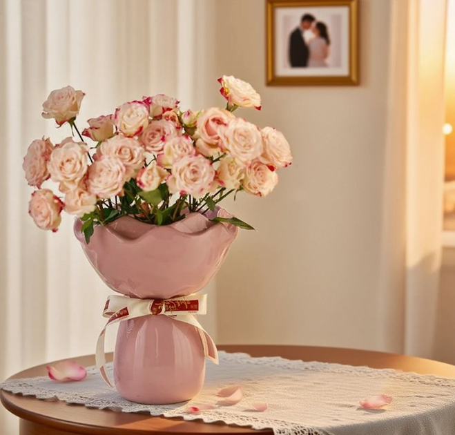 Ваза керамічна Wave Blush, 15 см - Фото 1 Ваза керамічна Wave Blush, 15 см - зображення 1