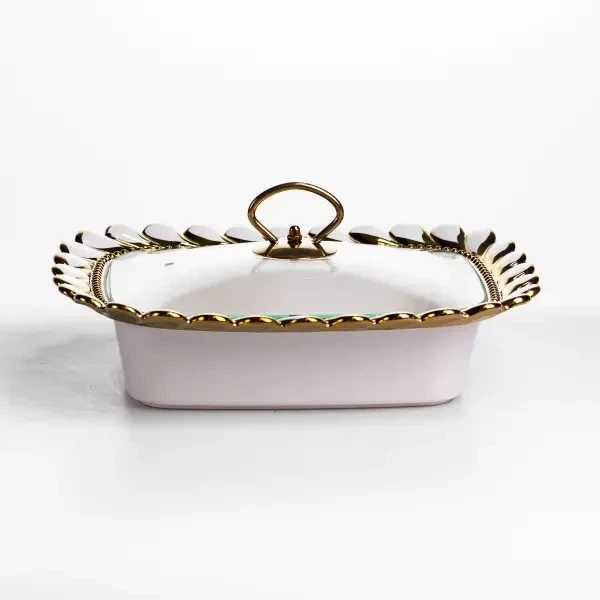 Мармит фарфоровый Tiffany 1 л квадратный на металлической подставке 28x23x7 см белый - изображение 3