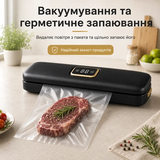 Вакууматор для продуктів AL-8002 вакуумний пакувальник 120 Вт запаювач пакетів 10 пакетів у комплекті - изображение 3