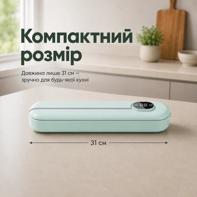Вакууматор для продуктов Vacuum Sealer автоматический вакуумный упаковщик запайщик пакетов зеленый - изображение 6