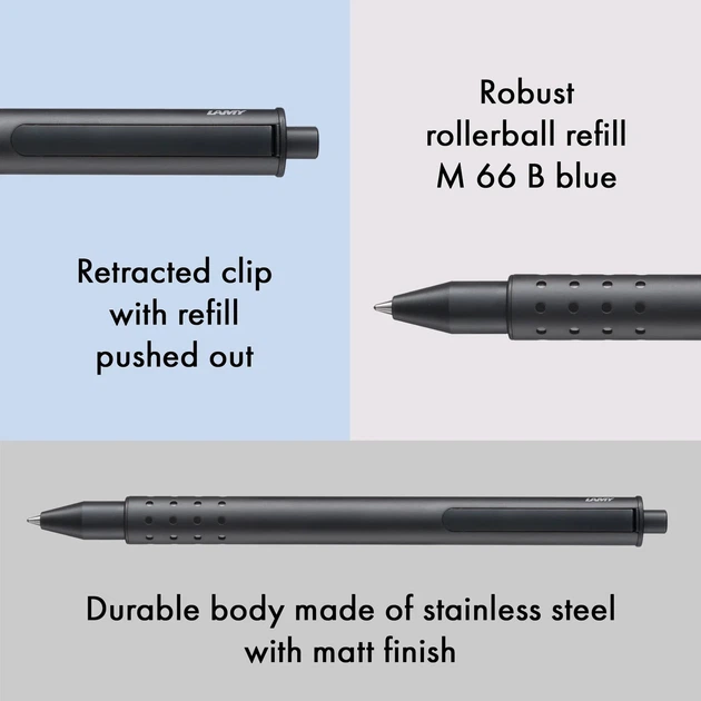 Ручка-ролер LAMY swift чорна стрижень M66 чорний (4001146) - Фото 6 Ручка-ролер LAMY swift чорна стрижень M66 чорний (4001146) - изображение 6