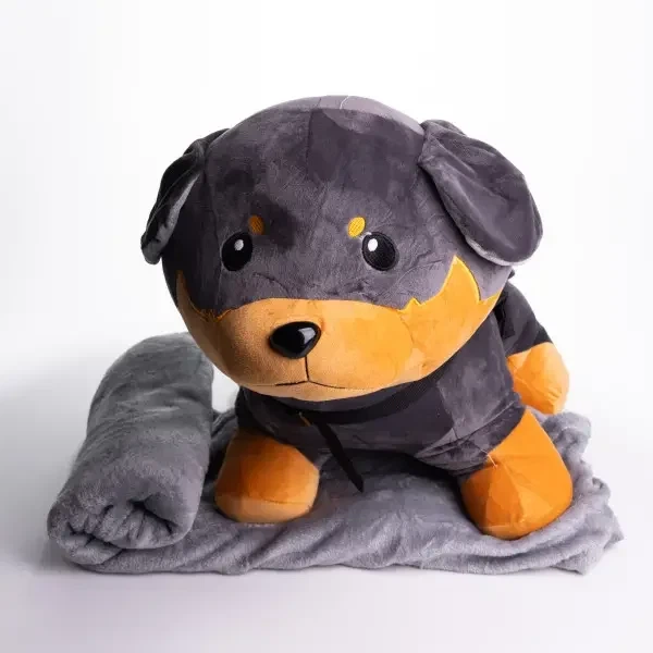 Игрушка-Подушка Пес Патрон с пледом 110x140 см плюш серый с коричневым - Фото 4 Игрушка-Подушка Пес Патрон с пледом 110x140 см плюш серый с коричневым - изображение 4