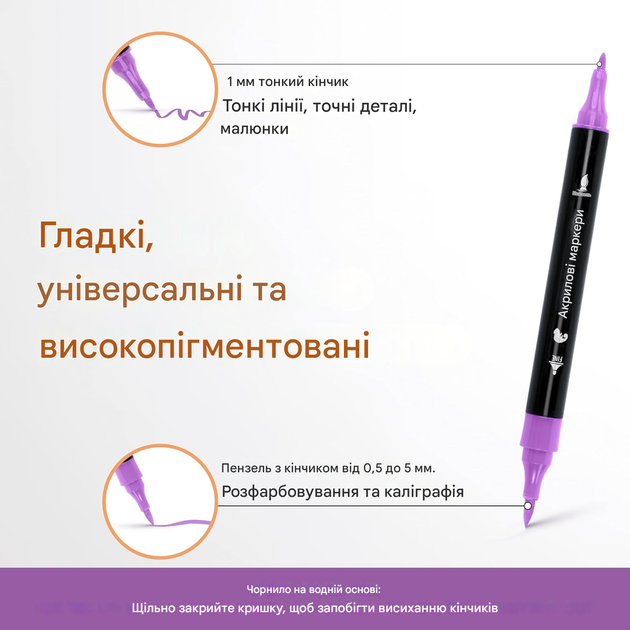 Маркери з акрилової фарби Zenacolor 24 кольори - подвійний наконечник - изображение 3